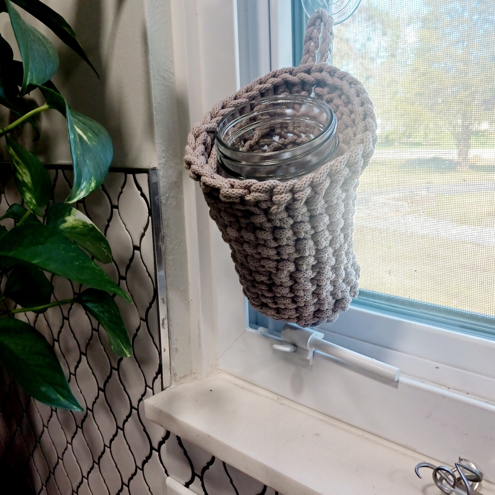 Handmade Crocheted Hanging Planter in Taupe